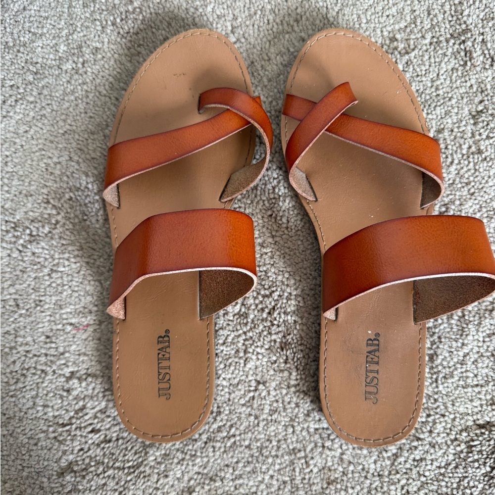 JustFab Tan Sandals Minimalist Criss-Cross Design